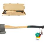 Adler Yankeeaxt inkl. Lederschutz: Geschmiedete Axt mit C60-Stahlkopf & 80 cm Hickory-Stiel, Robuste Forst- & Spaltaxt, Grün/schwarz, 1,6 kg