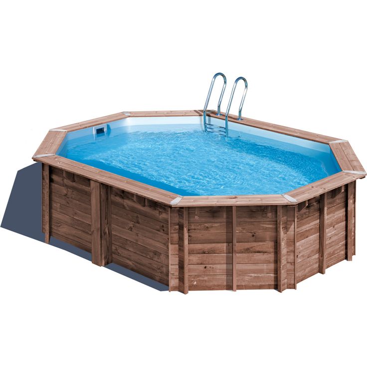 GRE Massivholzpool-Set 'Bambu 2', oval 535 × 335 × 136 cm, aus PEFC-zertifiziertem Kiefernholz mit 6 m³/h Sandfilteranlage und grauer PVC-Auskleidung