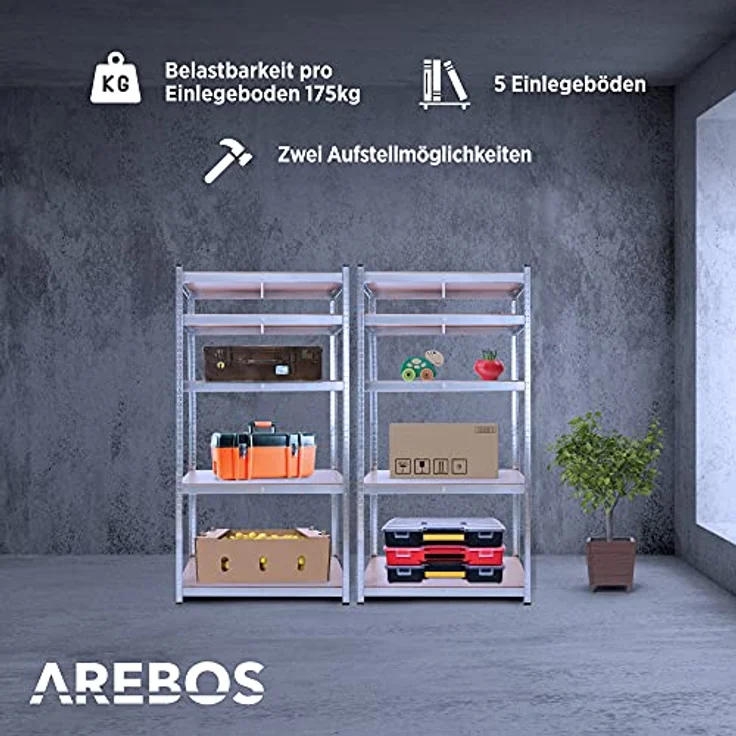 AREBOS Schwerlastregal Werkstattregal Steckregal 2er Set Kellerregal Lagerregal – Bild 4
