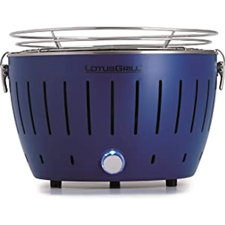 LotusGrill S Small Kompakt Starter-Set Tiefblau der raucharme Holzkohlegrill mit 2,5 kg Buchenholzkohle, 200 ml Brennpaste,1x Zange (Farbe nach Vorrat), 1x Tasche. Stromversorgung USB oder Powerbank – Bild 2