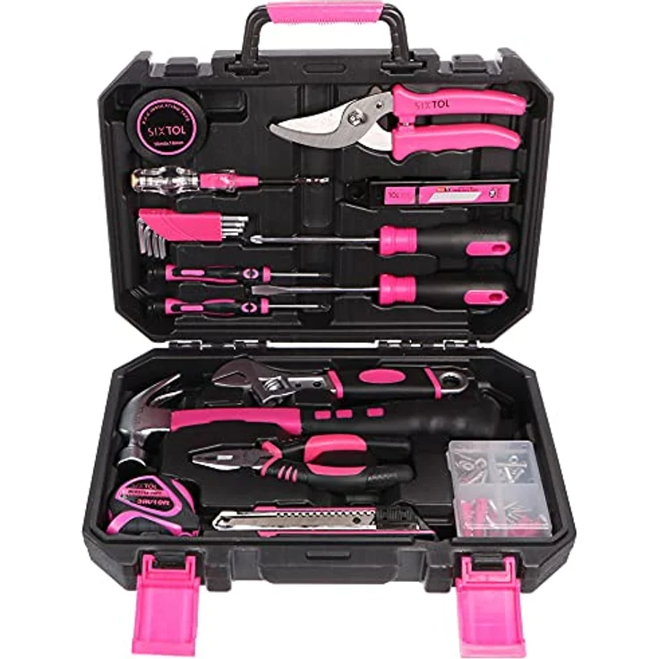 Sixtol Home Pink 88, Werkzeugkoffer mit 88 Teilen, verchromtem Kohlenstoffstahl, kompakte Größe 34 x 24 x 8 cm – Bild 1