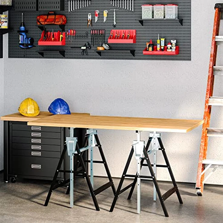 HOMCOM 2 x Gerüstbock Unterstellbock, höhenverstellbar bis 200kg, Stahl Schwarz, 68 x 58 x 80-130 cm, klappbar – Bild 2