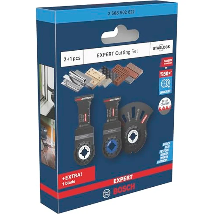 Bosch EXPERT Sägeblatt Set, 3-teiliges Zubehör für Edelstahlrohre, Holz mit Nägeln und Trockenbaumaterialien, Starlock-Aufnahme für schnellen Blattwechsel – Bild 1