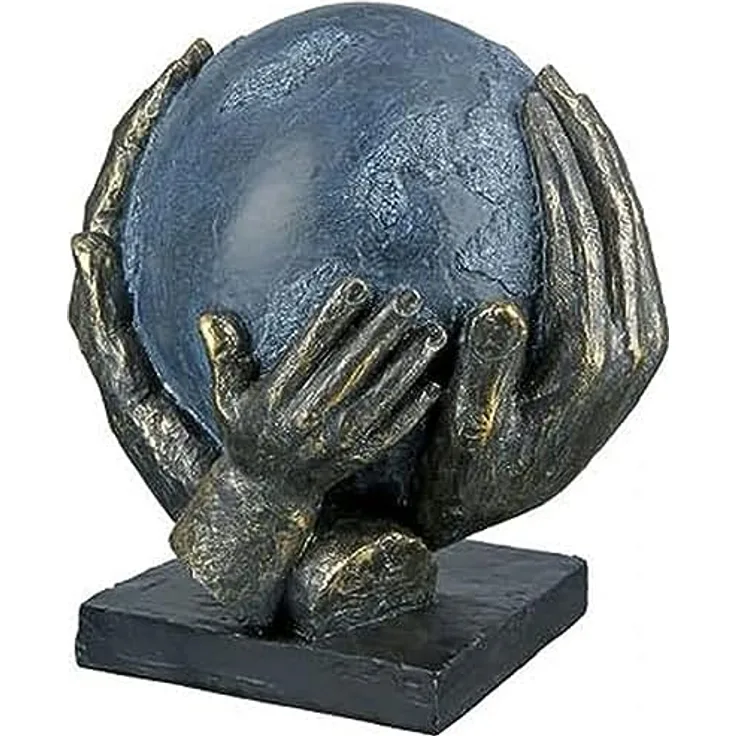 GILDE Deko Skulptur Figur Save The World - Weltkugel in Händen - Höhe 19 cm