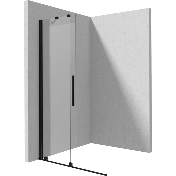DEANTE Duschabtrennung, Begehbare Duschwand 120 cm, Schiebetür, 6 mm transparentes Glas, Active Cover Beschichtung, Schwarz, Montage ohne Duschtasse