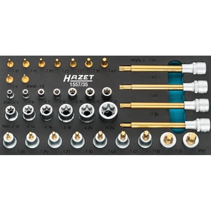 Hazet 1557/35 Werkzeugset 35teilig, 1/4 Zoll und 1/2 Zoll Antrieb, inkl. Außen und Innen TORX® Profile, robuster Kunststoff-Kasten, Made in Germany – Bild 4