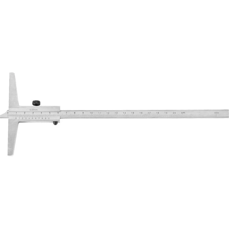 Forum Tiefenmessschieber gerade 500 mm, rostfreier Stahl, Genauigkeit nach DIN 862, analoge Skala mit Laser-Skalierung, inklusive Holzetui