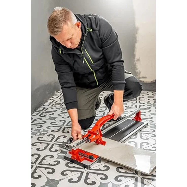 DEDRA Fliesenschneider, manuelle Fliesenschneidmaschine 800 mm, mit kugelgelagertem Schneiderad und stabiler Aluminium-Konstruktion, gummierte Arbeitsplatte, Wassergekühltes Schneidsystem – Bild 5