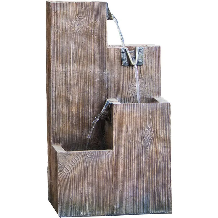 Heissner Terrassenbrunnen Stufenbrunnen LED, Komplett-Set mit Pumpe, 260 l/h, holzfarben, 26 x 21 x 49 cm