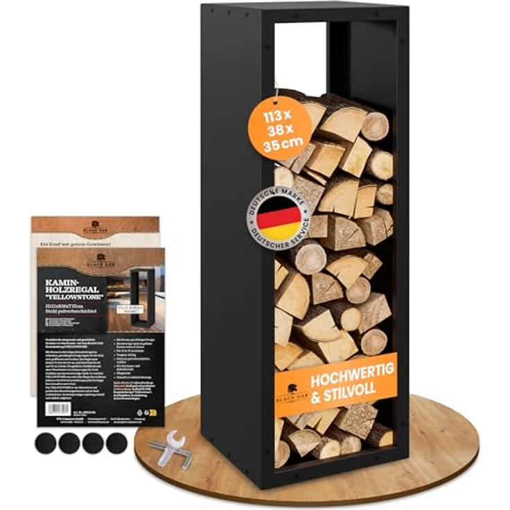 BLACK OAK Kaminholzregal YELLOWSTONE, 113x38x35cm, schwarz, pulverbeschichtet, für innen und außen, bis 200 kg, wetterfestes Metallregal – Bild 1