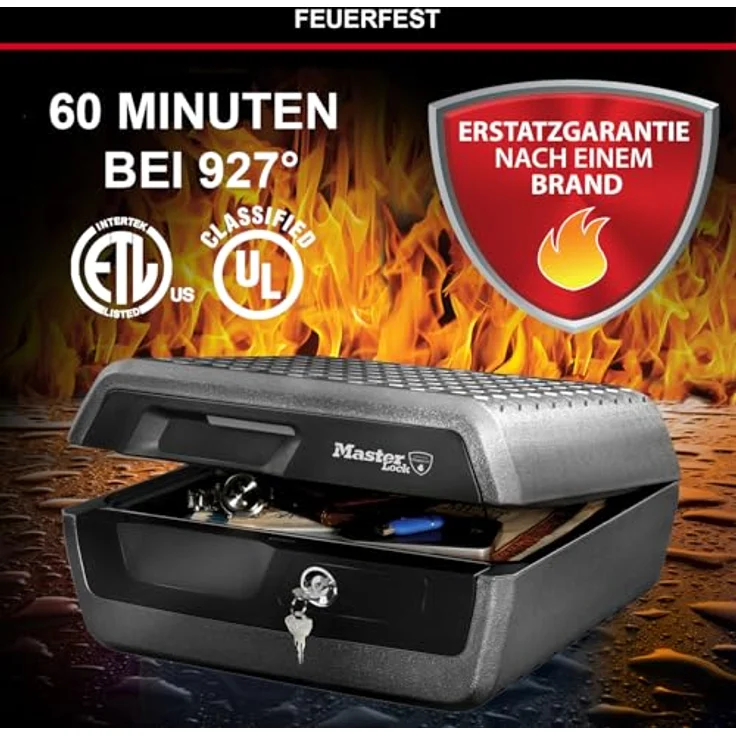MASTER LOCK Sicherheitskassette [Feuer- und Wasserfest] [Large] [Schlüsselschloss] LCFW30100 Für Ausweise, A4-Dokumente, kleine Elektrogeräte, Juwelen usw. – Bild 3
