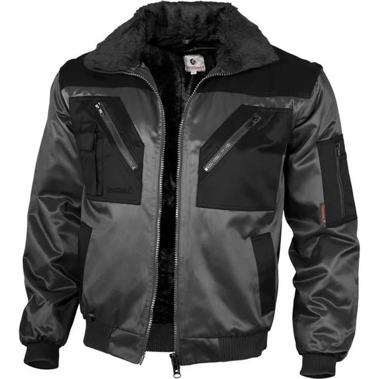 QUALITEX HIGH QUALITY WORKWEAR Pilotenjacke zweifarbig grau/schwarz, Gr. 3XL mit austrennbarem Faserpelzfutter