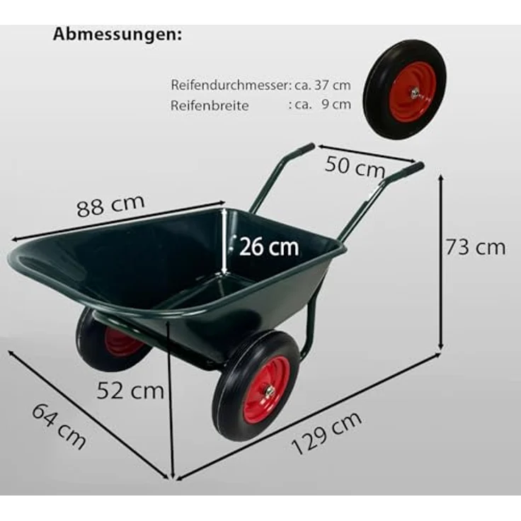 TRUTZHOLM Schubkarre 2 Rad Schubkarre Zweirad Karre Schiebkarre Gartenkarre 100l 160kg mit PU-Räder auf Stahlfelge – Bild 4