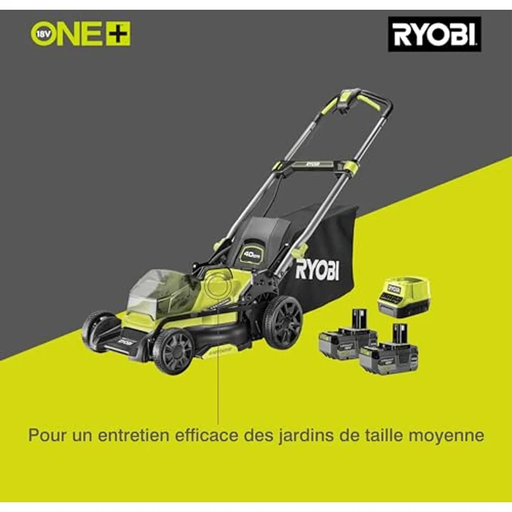 Ryobi Akku-Rasenmäher 'ONE+ RY18LMX40C-240' 18 V mit 2 Akkus, bis 500 m², 40 cm Schnittbreite, inklusive Mulchkit, zentrale 7-stufige Schnitthöhenverstellung, EasyEdge™ Rasenkamm, 50 Liter Fangkorb – Bild 8