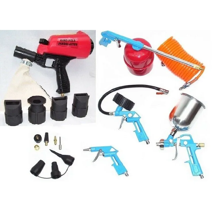 Apex Sandstrahlpistole 07029, Druckluft Sandstrahlset mit 4 Strahlaufsätzen und Rückgewinnungs-Auffangsack