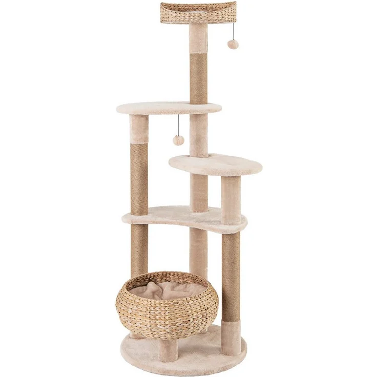 COSTWAY Kratzbaum, 6-stöckig, mit Sitzstange & Korbbett, 164cm hoch, Beige/Natur