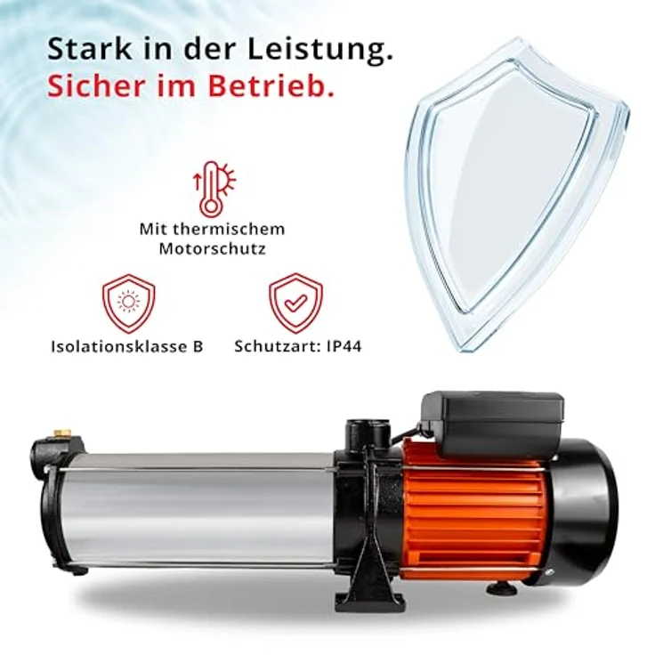 Grafner Premium Kreiselpumpe 10 Stufen, 2200 Watt, 5400 l/h, 11 bar, Förderhöhe 110m, Edelstahl, selbstansaugende Wasserpumpe für Garten und Haus – Bild 3