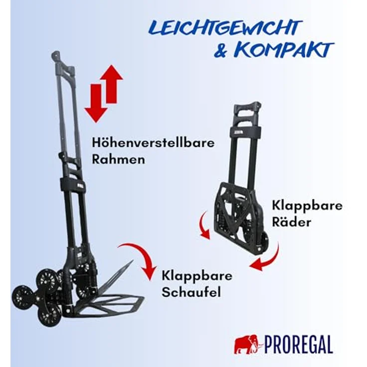 PROREGAL® Sackkarre ELEPHANT Traglast 250kg Alurahmen ergonomische Griffe Gummiräder, leichtes Aluminium, klappbare Schaufel, TPR-Gummi Räder – Bild 3