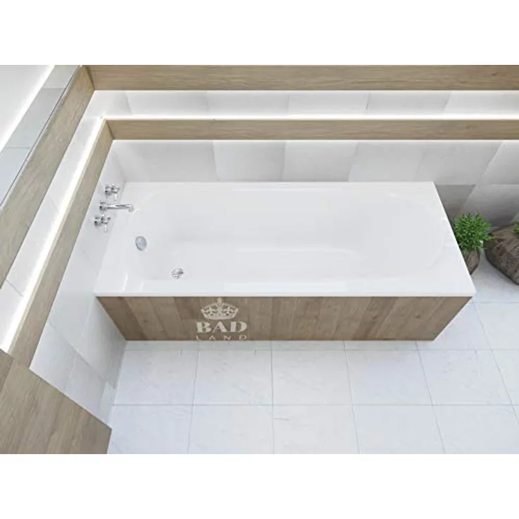 Bad Land Badewanne MEDIUM 160x75, Rechteck-Acryl mit Wannenträger und antibakterieller Beschichtung, schneeweiß