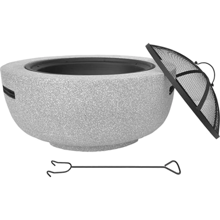 IC Gardenworld Feuerschale 2-in-1 aus Kunststein in Granitoptik | ca. Ø 60 cm | inkl. Grillrost, Schürhaken & Funkenschutz | als Grill & Feuerkorb für den Garten nutzbar | Moderne Feuerstelle zum Kochen und Chillen – Bild 2