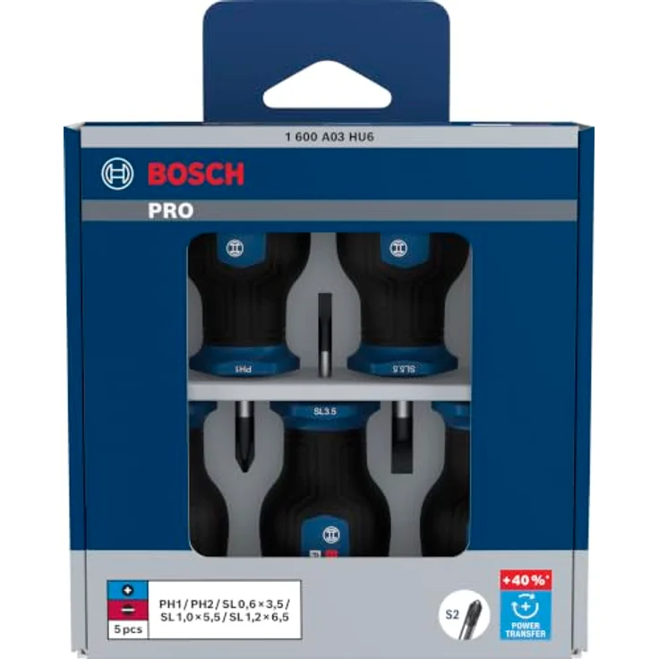 Bosch Professional 1600A03HU6 Schraubendreher-Set 5teilig, PH/Schlitz, S2-Stahlwelle für hohe Festigkeit und Drehmomentbeständigkeit – Bild 2