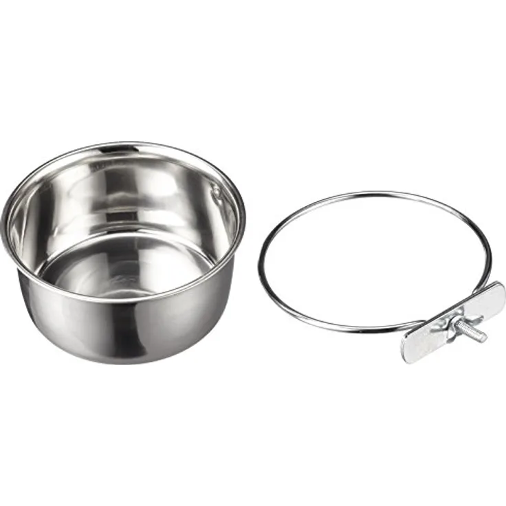 Kerbl Edelstahlnapf 600 ml, 12 cm mit Schraubbefestigung für Vögel, Modell 83971