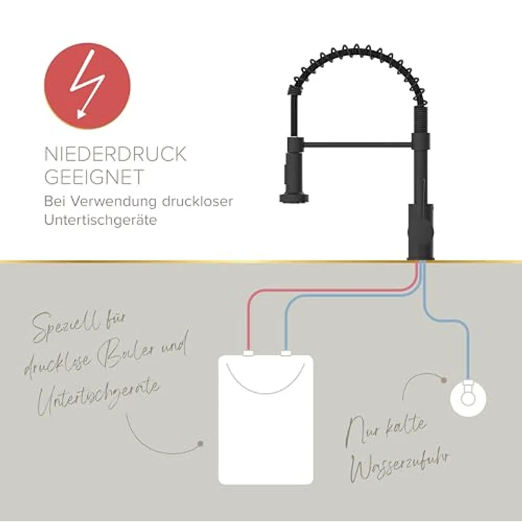 Lenz Küchenarmatur NOVA Niederdruckanschluss mit flexibler Pendelbrause, Chrom, 360° schwenkbar, Anti-Fingerabdruck Oberfläche – Bild 6