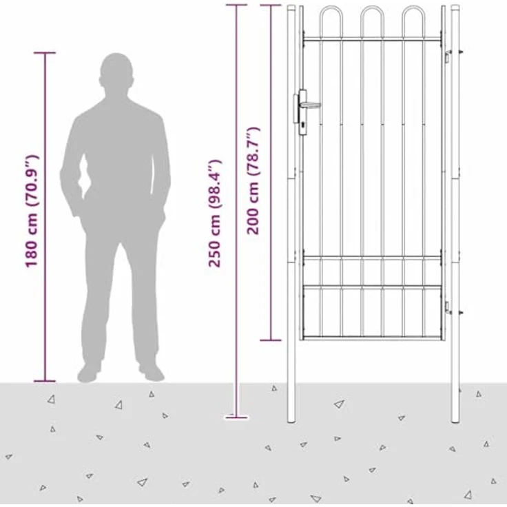 vidaXL Gartentor Zauntor Grau, 100 x 200 cm, pulverbeschichteter Stahl mit modernem Design und robuster Bauweise – Bild 7