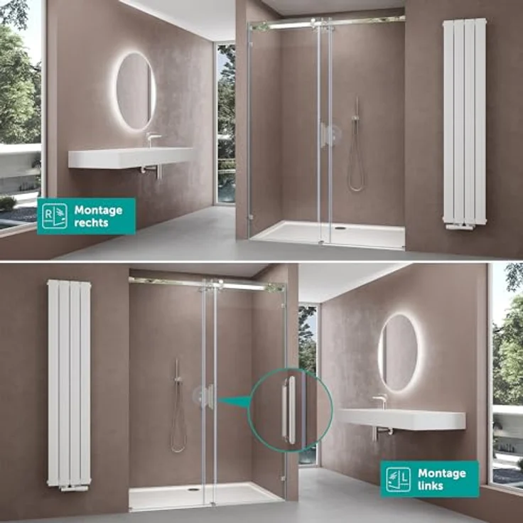 doporro Dusch-Schiebetür Duschtür Nischentür dusche Duschabtrennung Duschkabine Teramo4-2, 105x195 cm, Einscheibensicherheitsglas, Chrom-Finish – Bild 6