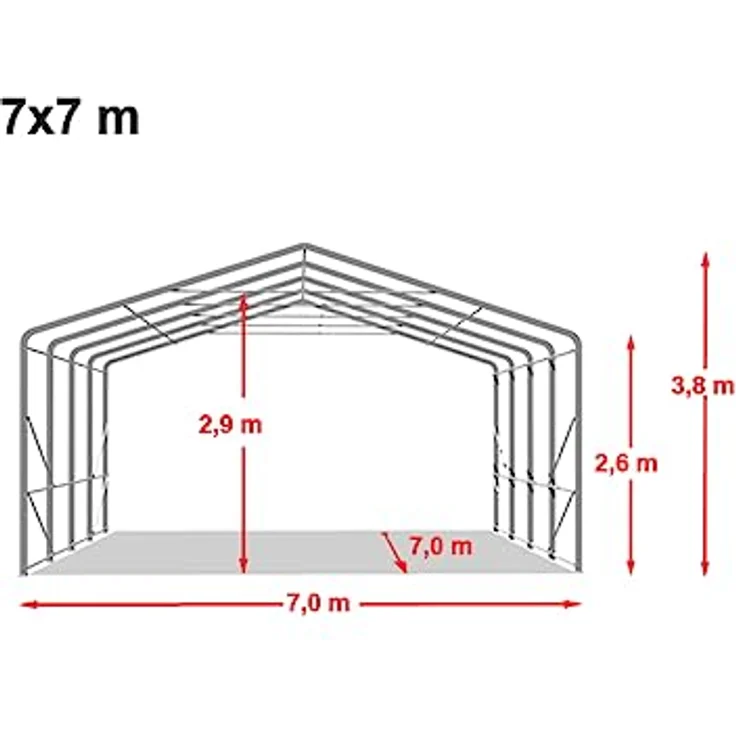 TOOLPORT Wikinger Zeltgarage 7x7 m, stabile Lagerzelt Carport mit Torgröße 5x2,9 m, für LKW, Wohnmobile, Traktoren – grau – Bild 5