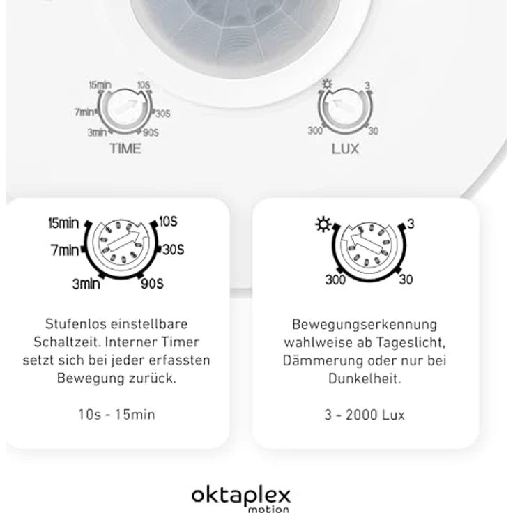 Oktaplex Ina Bewegungsmelder Innen 360 Grad 8m Reichweite LED geeignet weiß Aufputz 230V mit Dämmerungssensor - Preisvergleich – Bild 4
