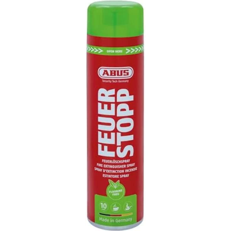 ABUS Feuerlöschspray Feuerstopp AFS625, fluorfrei, handlicher Feuerlöscher für Brandklassen 5A und 5F, 10 Jahre Haltbarkeit, für Haushalt, Küche, Camper und Grill – Bild 1