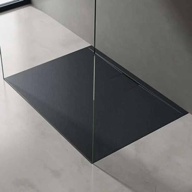 doporro Duschwanne Duschtasse flach Mineralguss DIN-Anschlüsse Boden Geoma07, Quadratisch, weiß – Bild 2