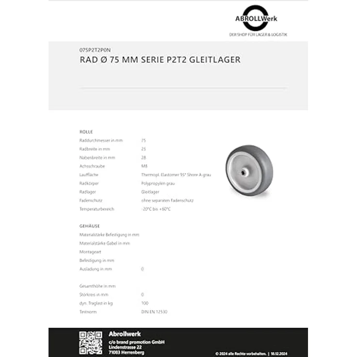 Contorion CASCOO Lenkrolle ø 100 mm P2T2, galvanisch verzinktes Stahlblechgehäuse, Gleitlager, Polypropylen grau – Bild 7