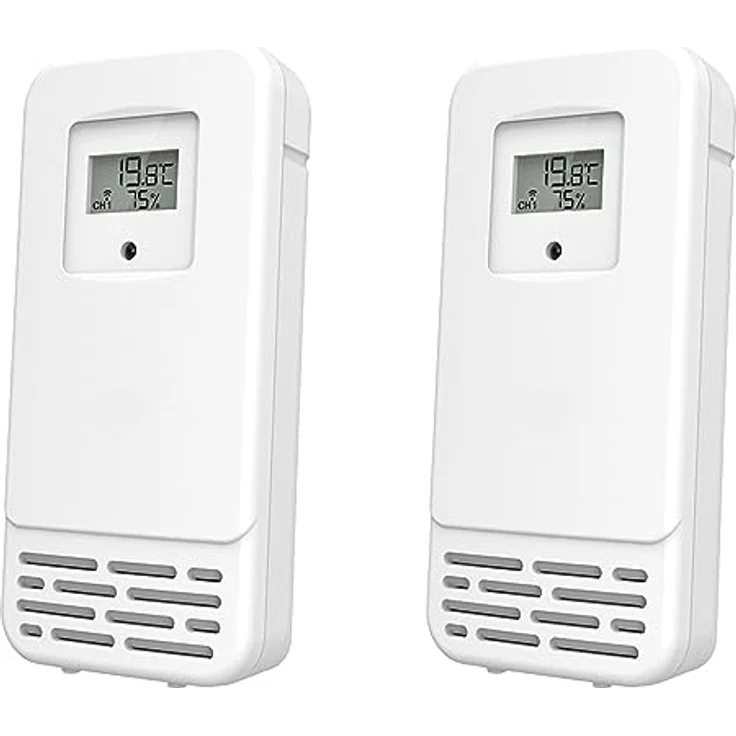 Miraval Design Funk-Wetterstation mit 2 benennbaren Sensoren, Regenmesser, Mondphasenanzeige, Luftfeuchtigkeit und Temperaturanzeige, Alarm, Weiß – Bild 3