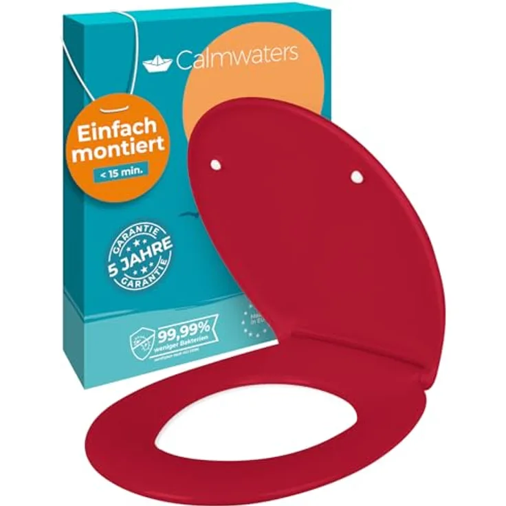 Calmwaters WC Sitz Premium Rot, Absenkautomatik, antibakteriell, abnehmbar, Duroplast, 250 kg Tragkraft, universale Standard-Form