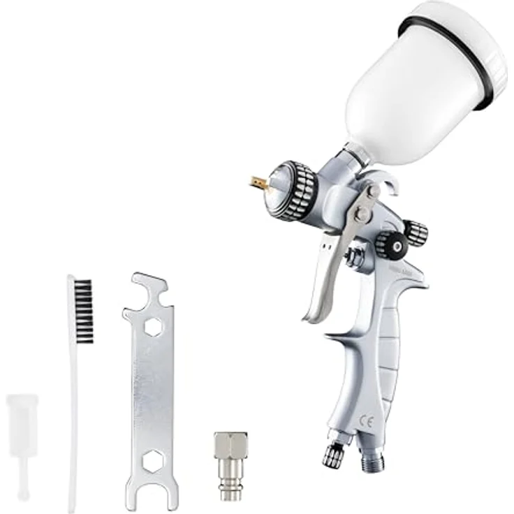 BenBow Lackierpistole PK60 HVLP Mini 0,8 mm Düse + 100 ml Fließbecher - Effizient, präzise und vielseitig einsetzbar - Aluminium Gehäuse, hohe Sprühqualität (Blau) – Bild 1