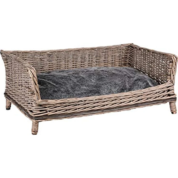UNUS RM E-Commerce Hundebett Hundekorb Hundekörbchen aus Weide eckig mit Kissen grau für große und kleine Hunde 80cm Breite – Bild 1