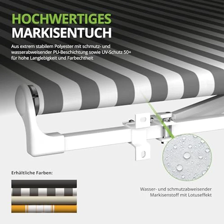 Eclipse "Economy" Gelenkarmmarkise Manuell 2,5x2m, UV-Schutzfaktor 50+, inkl. Wetterschutzhülle, Gehäusefarbe Weiß – Bild 7