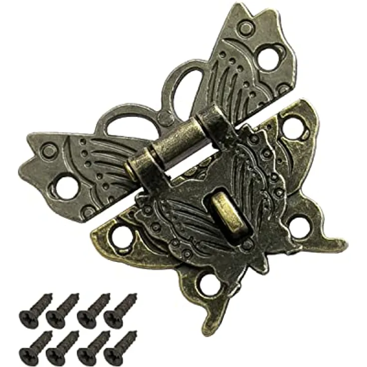 HMF Vintage Möbelbeschlag Schmetterling Verschluss mit Schlossöse, Hebelverschluss, 50 x 45 mm, Bronze