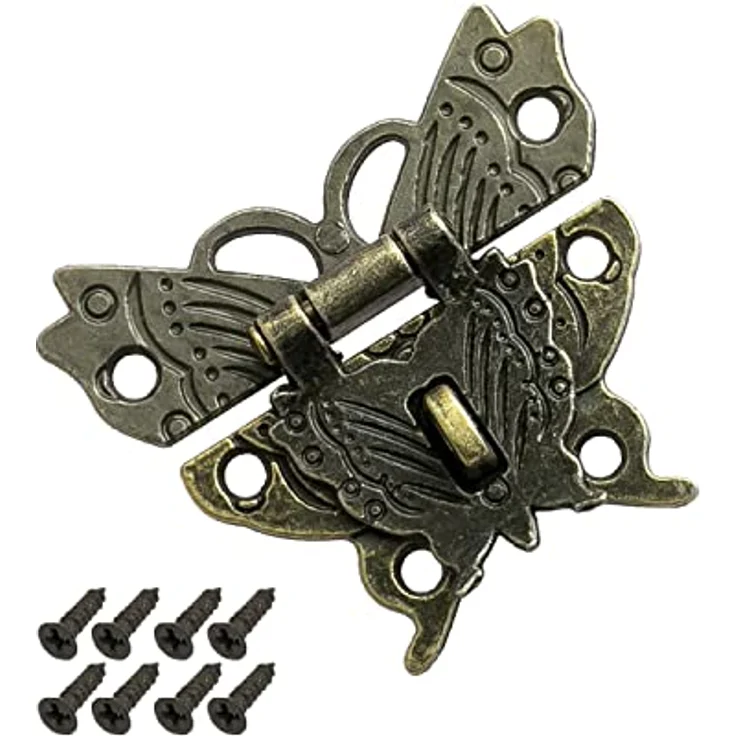 HMF Vintage Möbelbeschlag Schmetterling Verschluss mit Schlossöse, Hebelverschluss, 50 x 45 mm, Bronze – Bild 1
