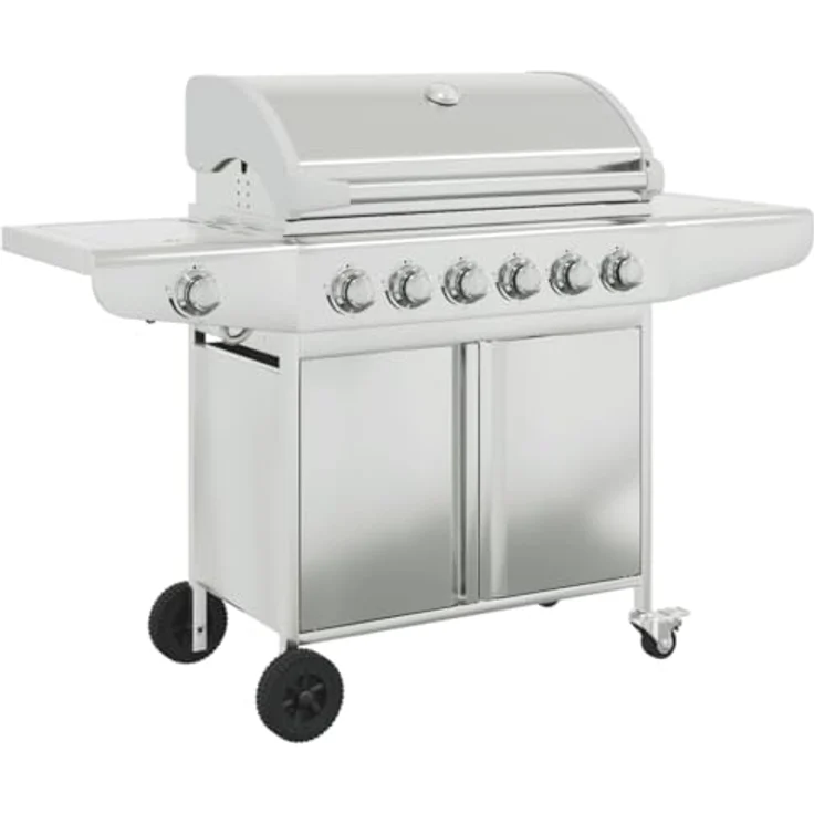vidaXL Gasgrill mit 7 Flammen Silbern Edelstahl, großzügige Grillfläche und stabil auf Rädern – Bild 1