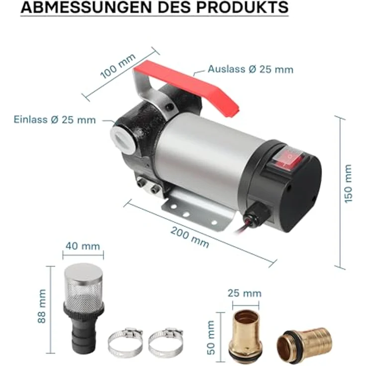WilTec Bio Dieselpumpe Heizölpumpe selbstansaugend 12V - 160W 40l-min Umfüllpumpe Absaugpumpe - WilTec 4250390855841 – Bild 7