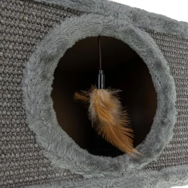 PURLOV Katzenhaus & Kratzbaum aus Sisal mit Plüsch, 2-in-1 Möbel für Kitten & Katzen, kompakt 38×32×32 cm, stabile Holzfüße, integriertes Spielzeug, schützt Möbel – Bild 4