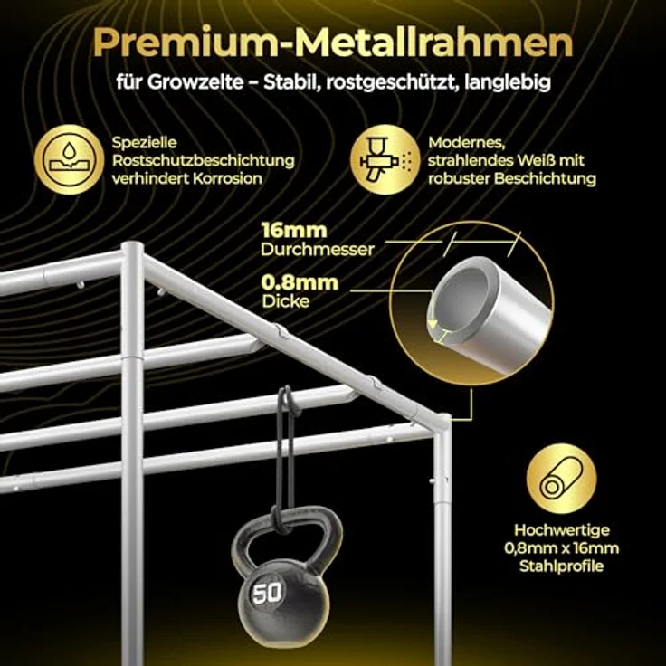 THE HOOKAH Gewächshaus Deluxe D600 Grow Box Growzelt in 120x60x150 cm, weißer Rahmenstangen, doppelt vernähte lichtdichte Reißverschlüsse – Bild 5