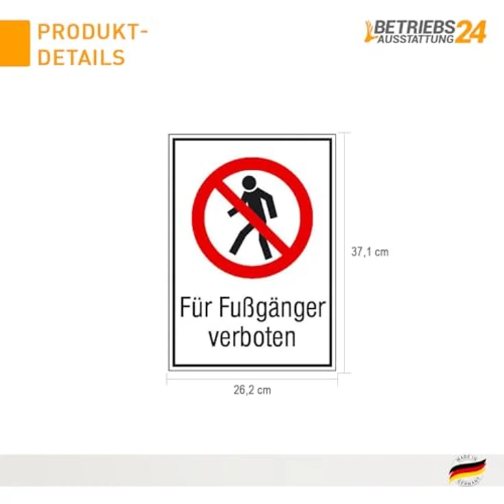 Betriebsausstattung24 Verbots-Kombischild „Für Fußgänger verboten“, Aluminium geprägt, 26,2 x 37,1 cm, P004 – Bild 2