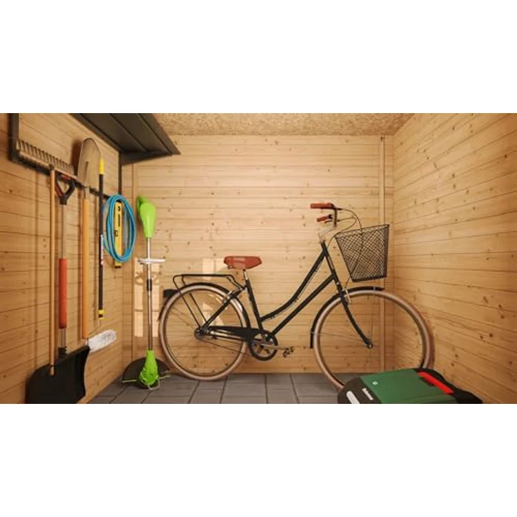 TIMBELA M310C Holzhaus Gartenhaus B239xL142xH200 cm/ 2,63 m2 - Wasserfestes Dach, Naturholz - Gartenschuppen für Fahrrad und Gartenutensilien – Bild 5