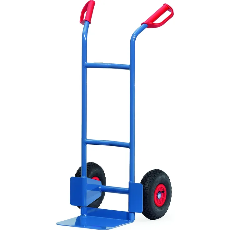 Fetra B1125L Handkarre, Transportwagen aus Stahlblech mit 200 kg Tragkraft, pulverbeschichtet in blau RAL 5007, mit Sicherheitsgriffen und luftbereiften Rädern