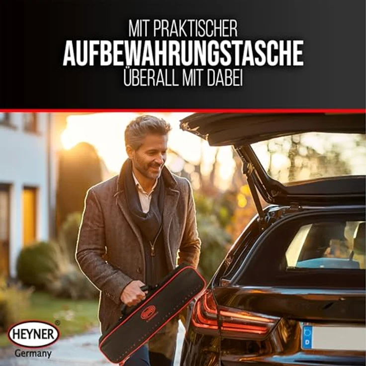 HEYNER® MultiLift M Black, Scherenwagenheber 1,5 t mit Ratsche, 360° drehbarer Gummiauflage, extra großem Standfuß, inkl. 17er Nuss und Tasche, TÜV GS-geprüft – Bild 6
