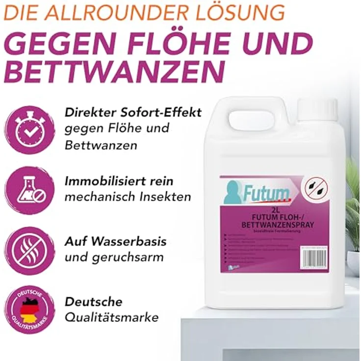 FUTUM Insektenspray Anti-Bettwanzen- und Flohmittel, 2 l, auf Wasserbasis, geruchsarm, biozidfreie Formel, für Innen- und Außenbereich – Bild 3